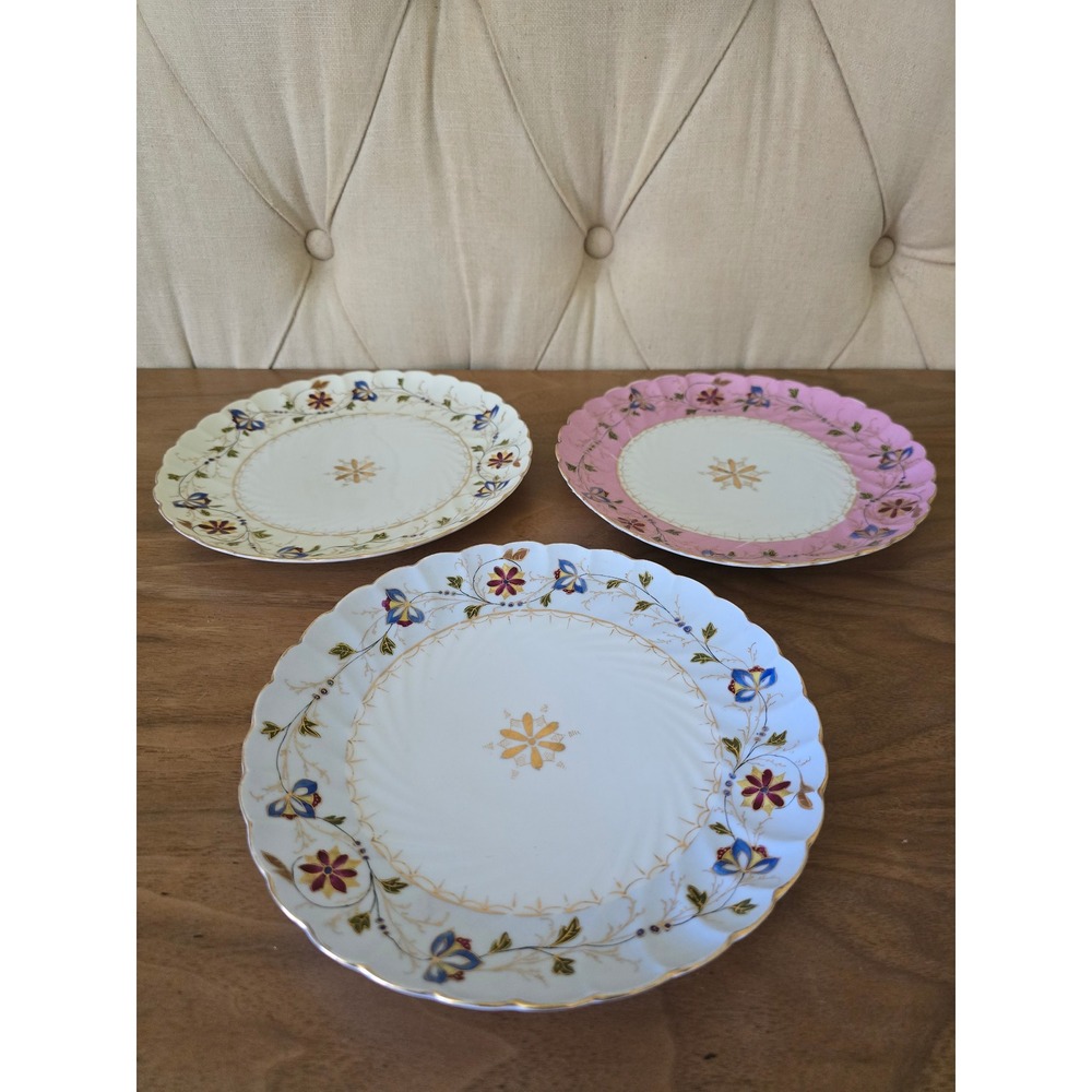 Antique Marx & Gutherz Carlsbad Hand Painted Porcelain Plates Set of 3, Signed